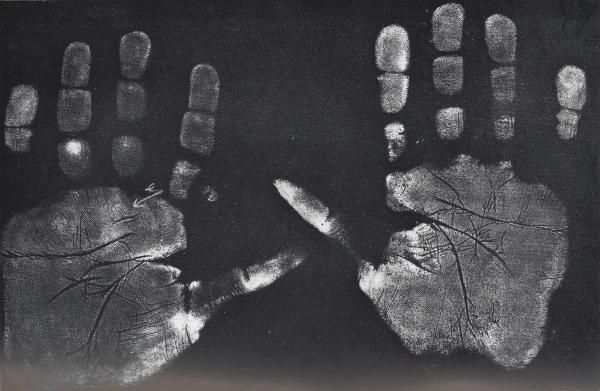 Handprints of boy of fourteen