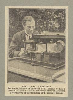 Herbert Dingle, preparing spectroscope for an eclipse of the sun